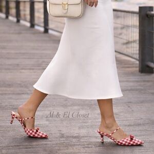 Wild Fable Red Gingham Pointed Toe Mules Size 6.5 Bow Kitten Heel New With Tags